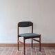 6 Scandinavian chairs in rosewood, with green-grey seats.