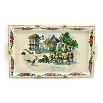 Old flat tray Obernai Sarreguemines harness of potter dogs