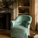 Pair of green velvet frog chairs from the 1970s.