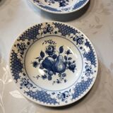 lot of 4 old hollow porcelain plates Oxford blue décor - patterns: fruits and flowers