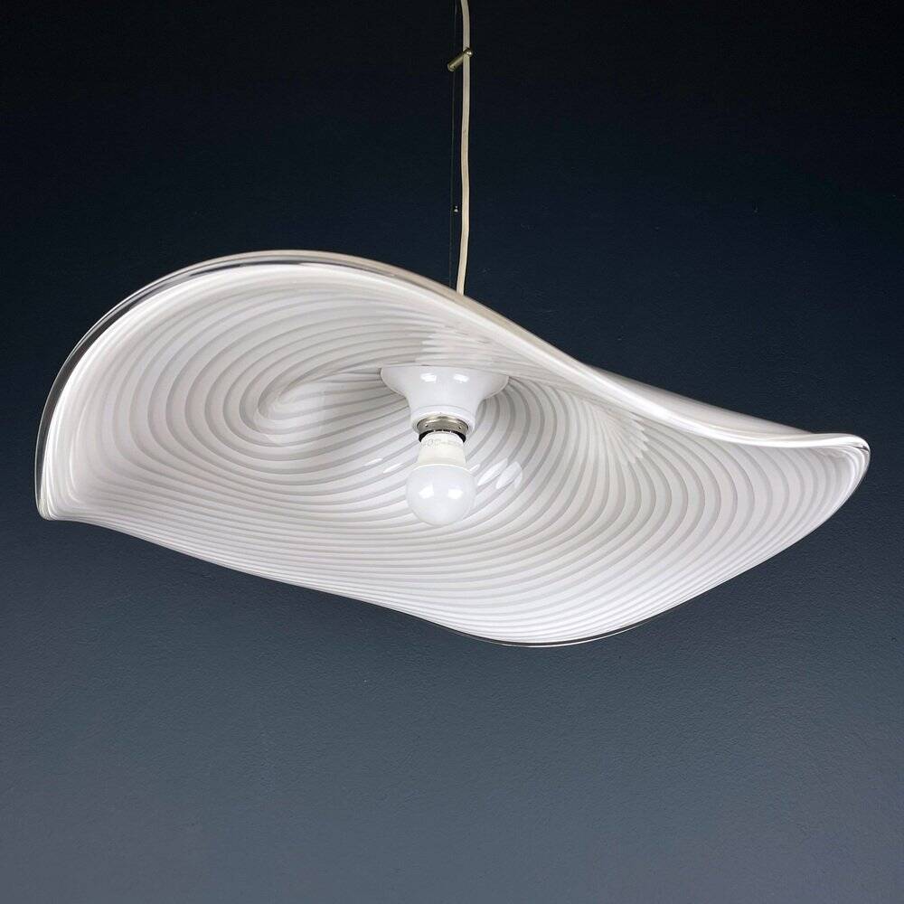 Swirling white Murano glass pendant, Italy, 1970s