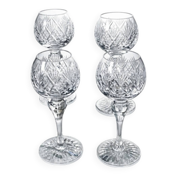 4 verres à vin en cristal au plomb, dotés de tiges balustres élancées