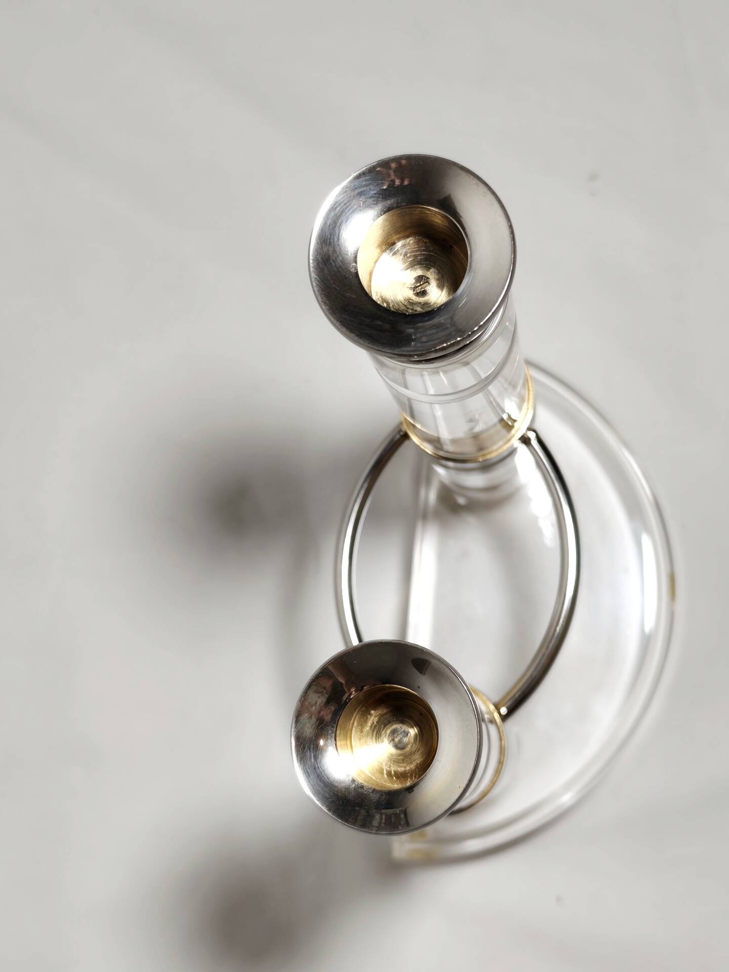 Acrylic and metal candelabrum. Spain, 1980s.