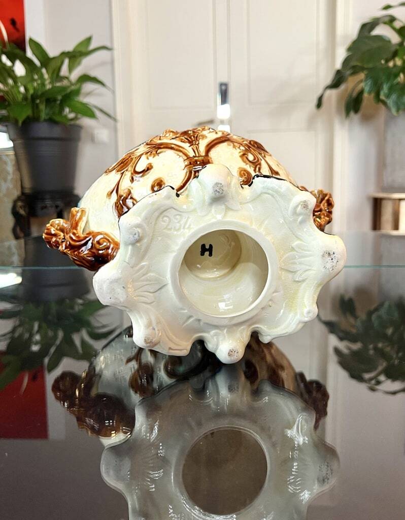 Glazed Earthenware Planter - Barbotine Early 20th Century - Ochre and Blue