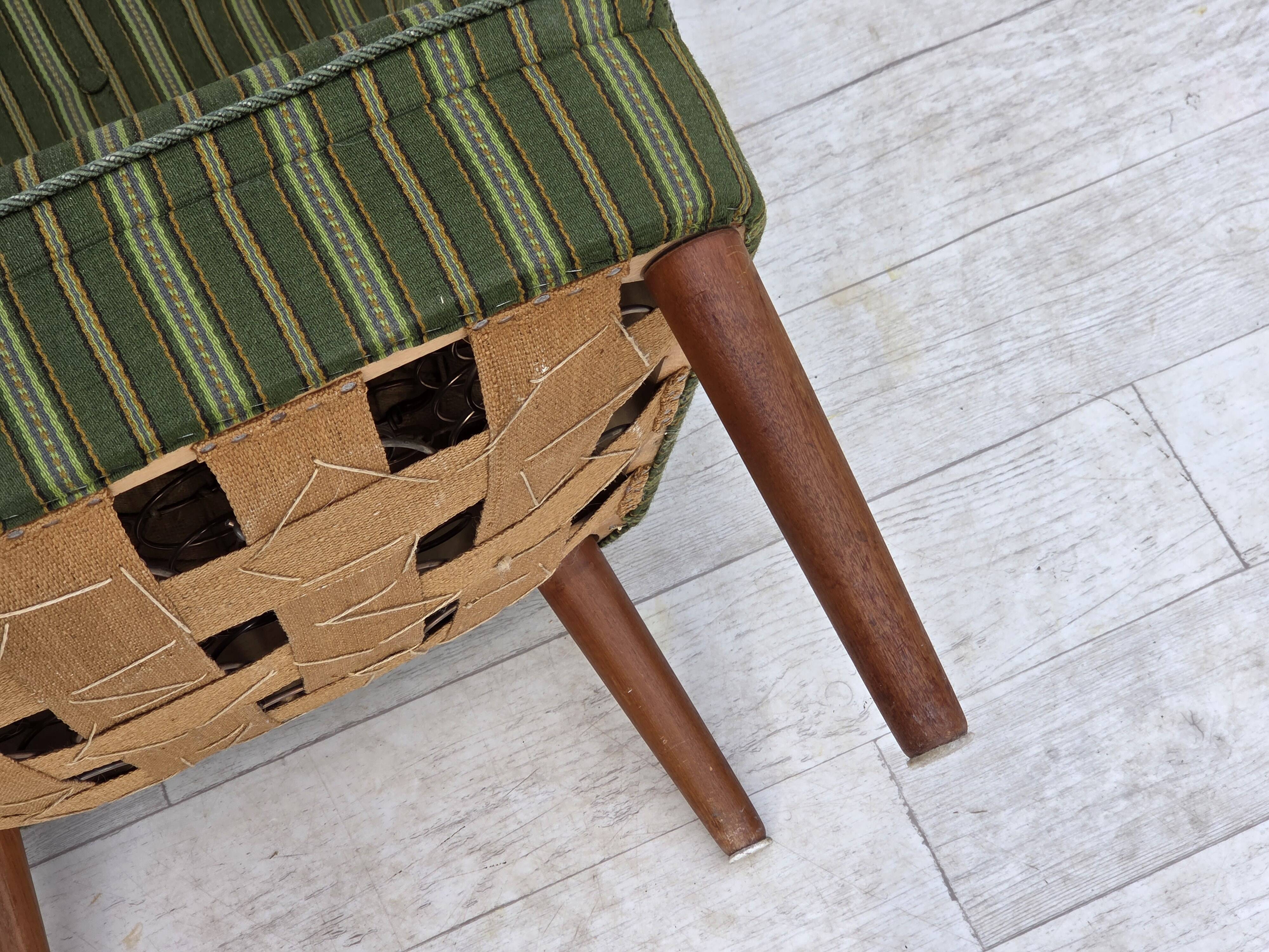 1960s, Danish armchair, green furniture wool, teak wood.