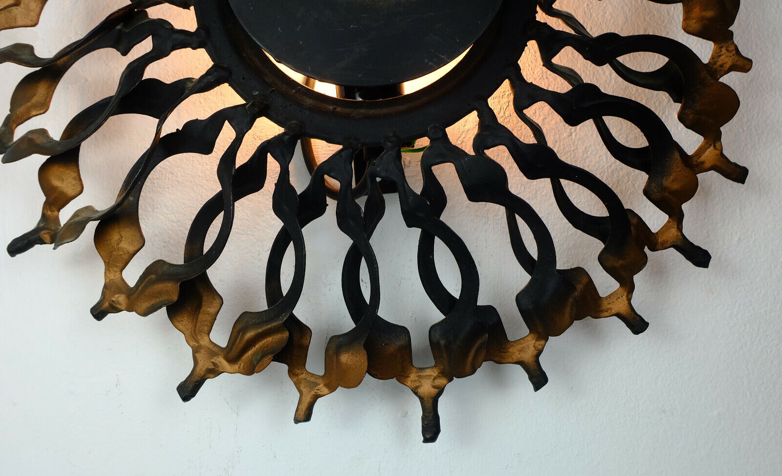 1960s SCONCE mid century sunburst brutalist black iron and copper colored
