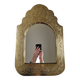 Oriental mirror in wood and hammered brass in the shape of an arch, plant decor, 52 cm