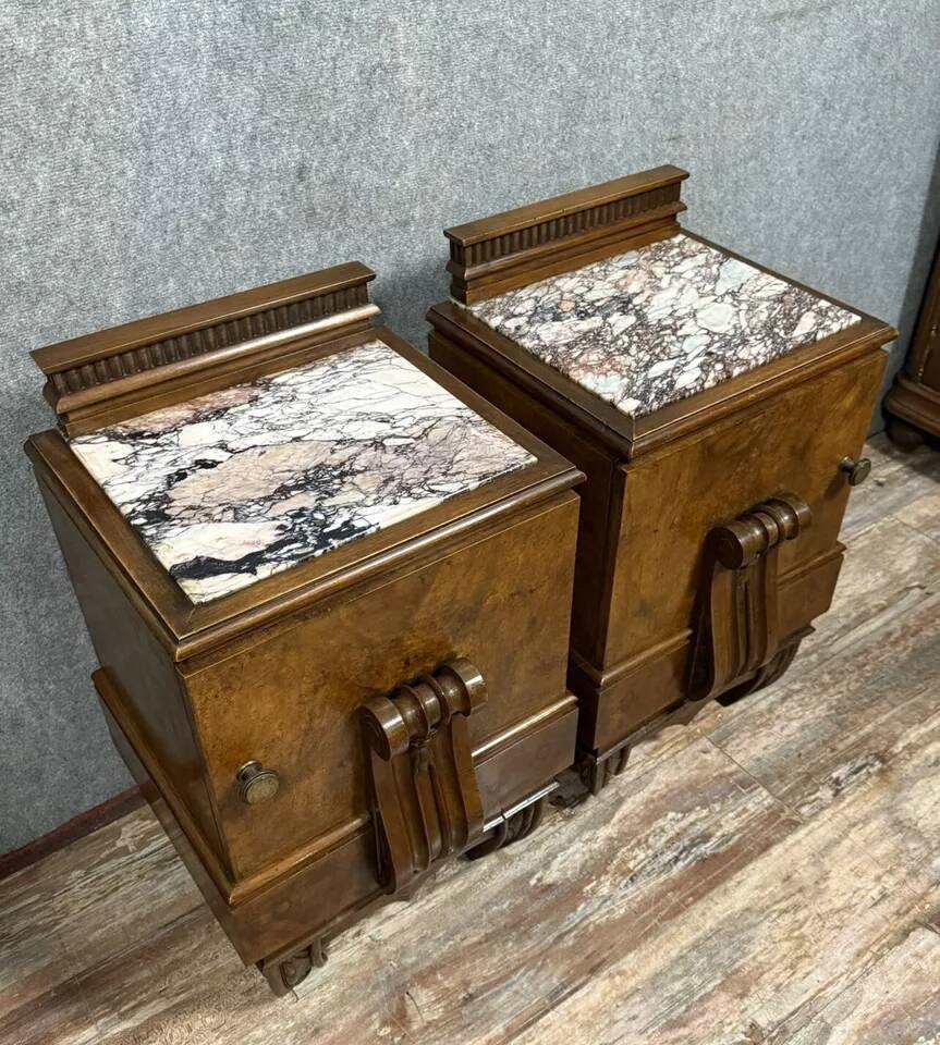 Pair of Art Deco period mahogany bedside tables circa 1930