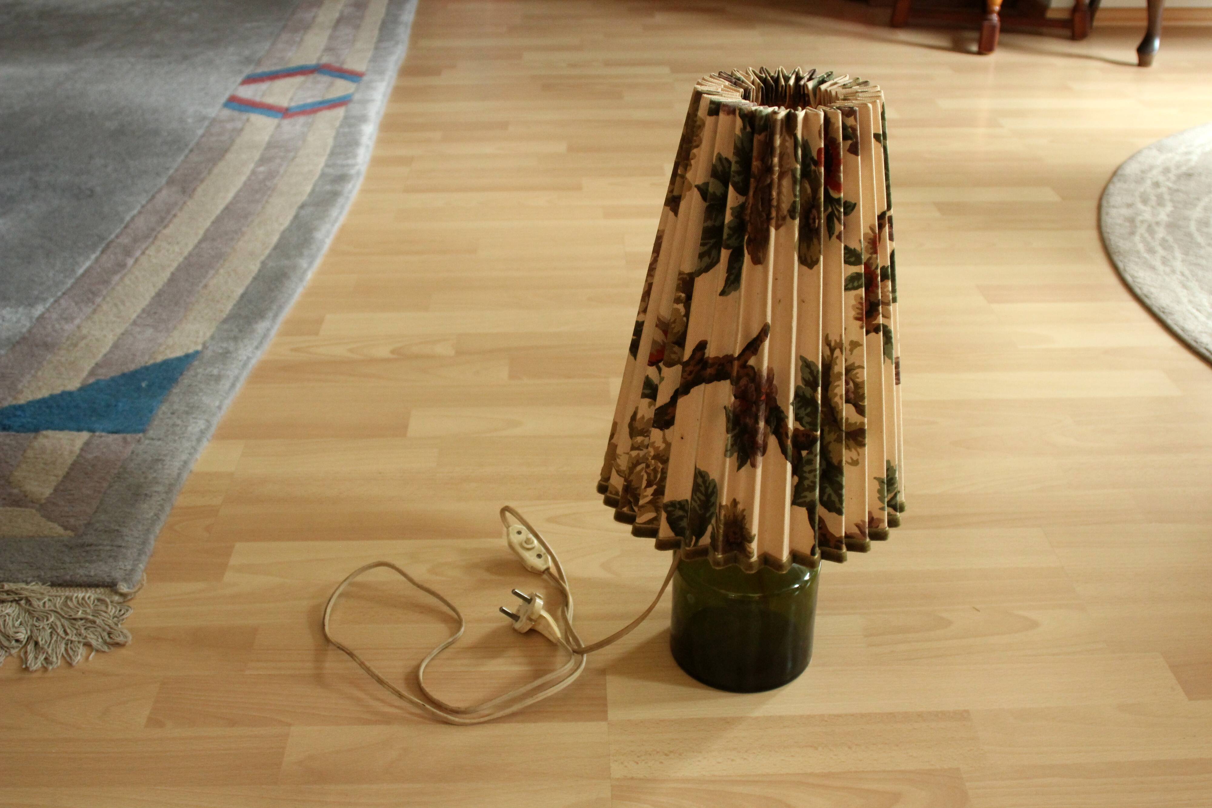Rockabilly glass footed table lamp with a fabric lampshade, comes direct from the 1950s