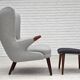 1960s, Danish "Teddy chair" with stool, reupholstered, wool, teak wood.