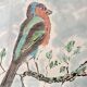 Watercolor bird Pinson signed vintage