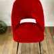 Chaise moumoute rouge pieds compas vintage années 50-60
