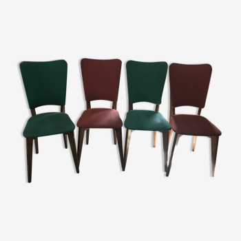 Set of 4 vintage chairs in wood and leatherette