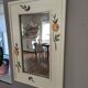 Vintage rectangular mirror in painted wood cream decoration yellow pinks