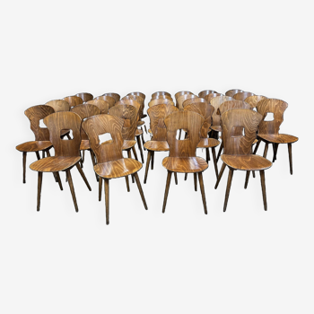 Set of 32 wooden bistro chairs Baumann Gentiane France 1960s