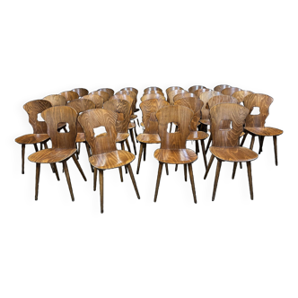 Set of 32 wooden bistro chairs Baumann Gentiane France 1960s