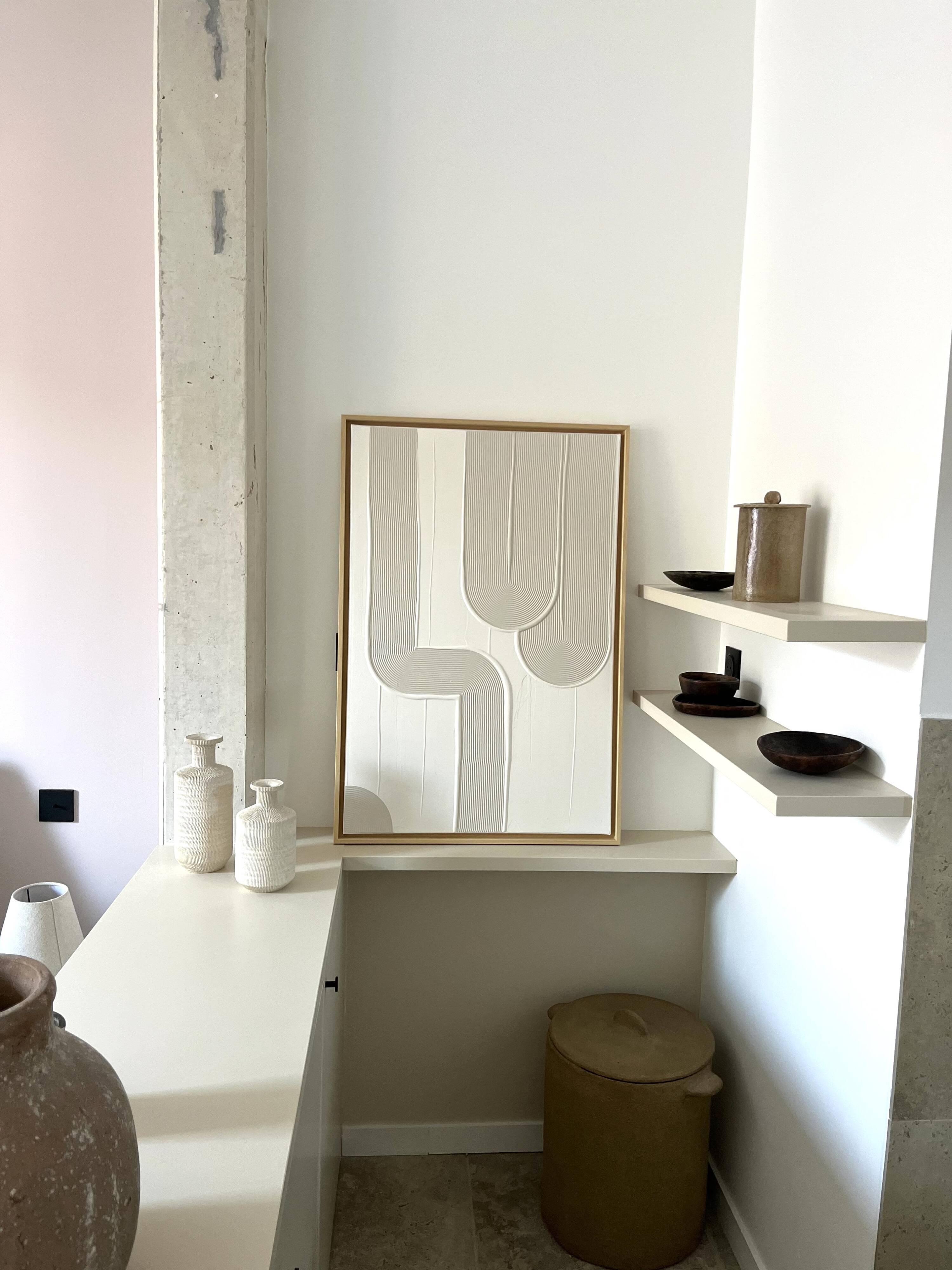 Beige linen and white textured painting