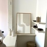 Tableau texturé beige lin et blanc