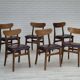 1960s, set of 6 Danish dinning chairs, solid oak wood, reupholstered.