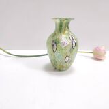 Millefiori Green Murano Glass Vase with Murrines and Gold Leaf, Italy