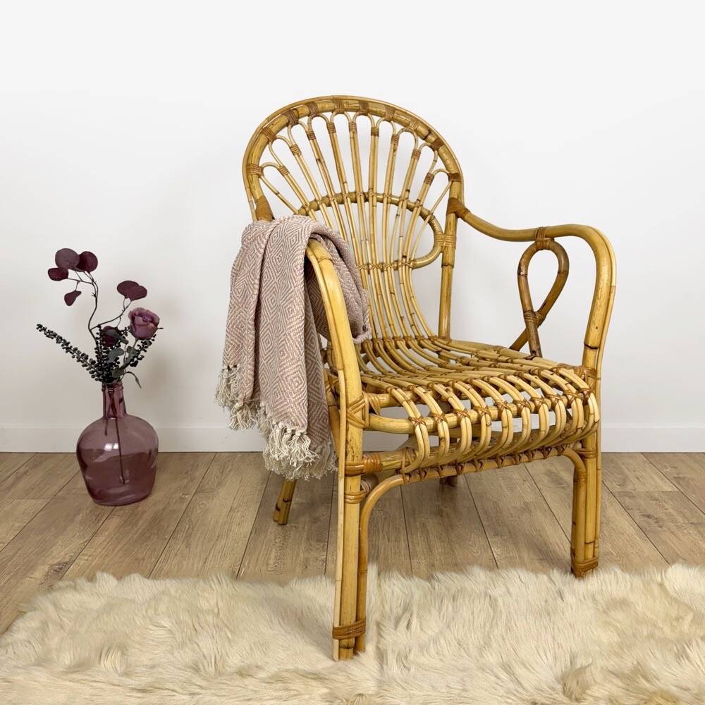 60s adult bamboo and rattan armchair