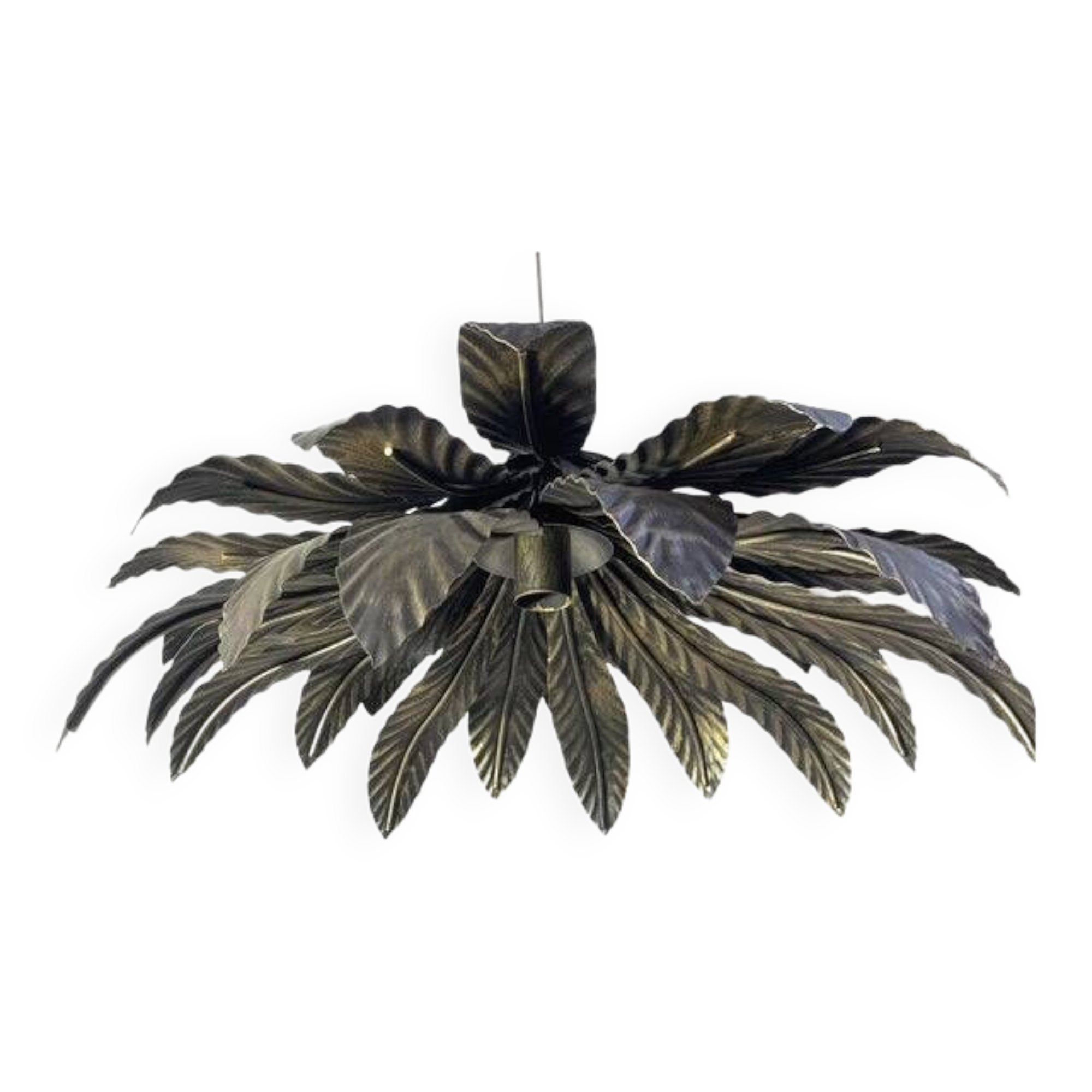 Contemporary Florentine Wrought Iron Brunito and Gold Leaves Pendant