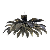 Contemporary Florentine Wrought Iron Brunito and Gold Leaves Pendant