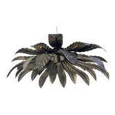 Contemporary Florentine Wrought Iron Brunito and Gold Leaves Pendant