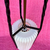 LAMP/IRON SUSPENSION FORGED OPAQUE WHITE GLASS CYLINDRICAL TUBE