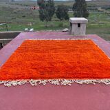 Large Beni Ouarain Rug 260x260 cm – Vibrant Orange Wool, Unique Piece