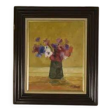Post-impressionist oil on canvas still life The Anemones by Arthur Van Hecke 1980