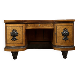 Curved Art Deco period center desk in clear magnifying glass and black lacquer circa 1925