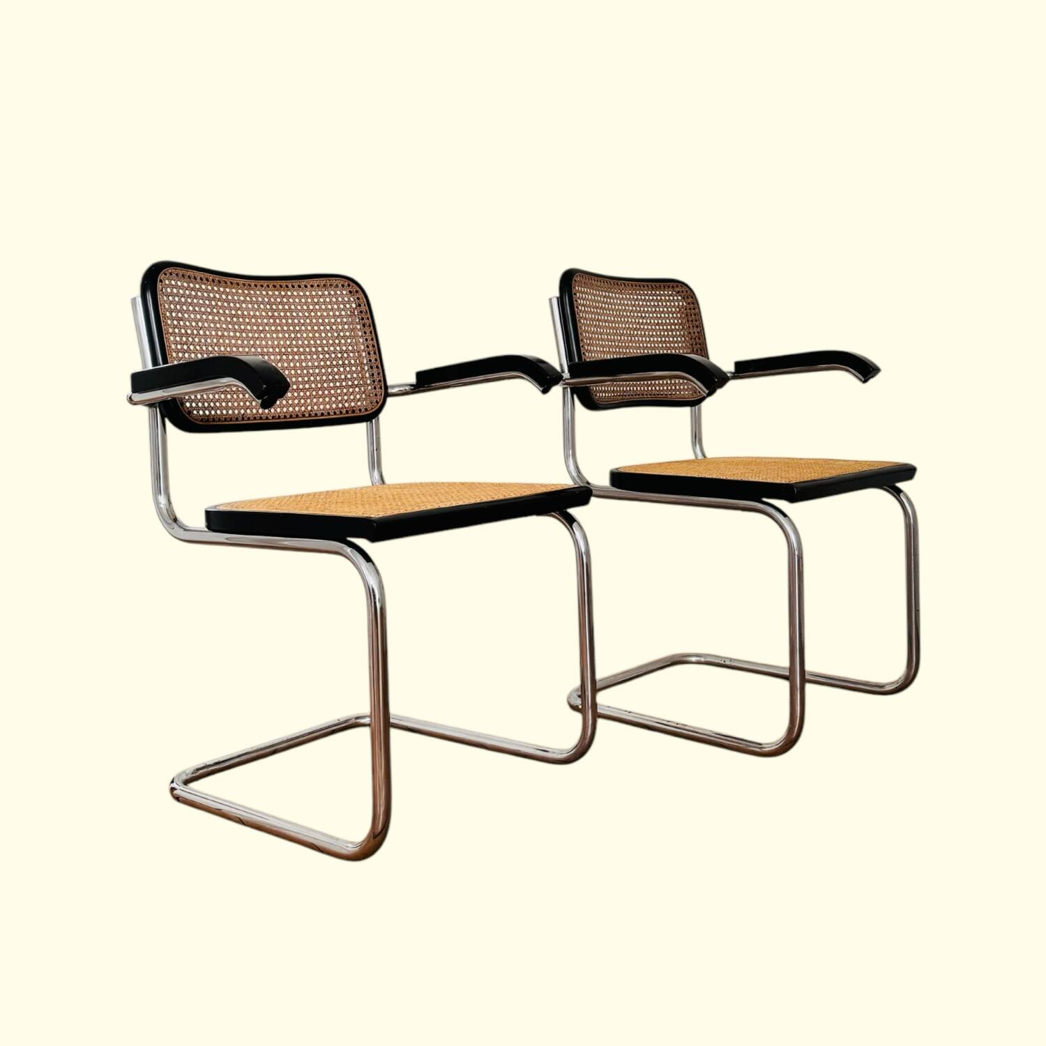 Pair of B64 armchairs with armrests Marcel Breuer