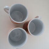 3 Mugs thick porcelain handle 1970 orange flowers Waechtersbach Germany