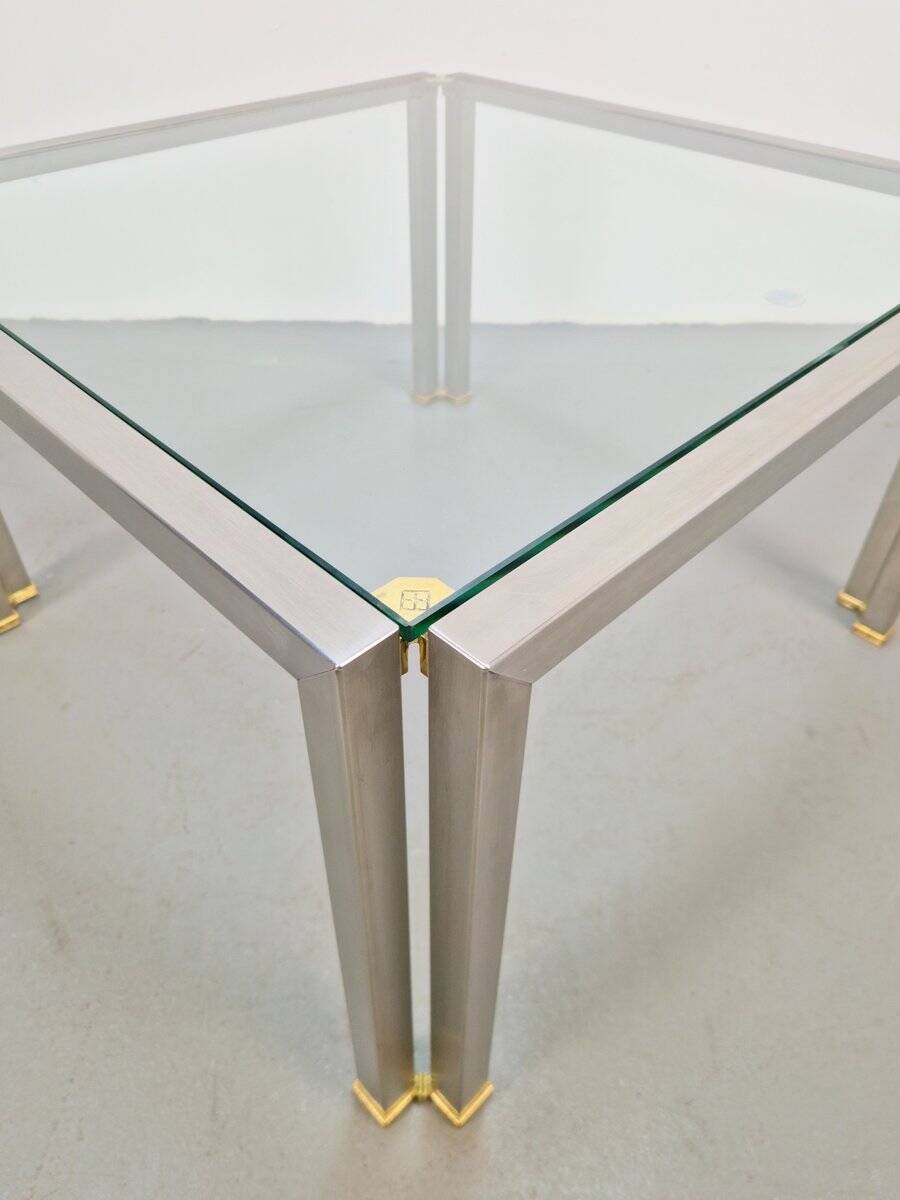 Table basse Regency T28 en laiton et verre de Peter Ghyczy, années 1970