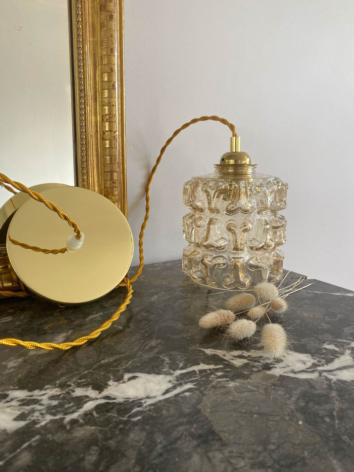 Vintage amber glass suspension globe