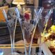 Romanart champagne flutes, mouth-blown, engraved grapes