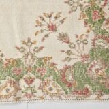 4x7 Beige and Green Floral Design Vintage Rug, Anatolian Rug, 113x207Cm
