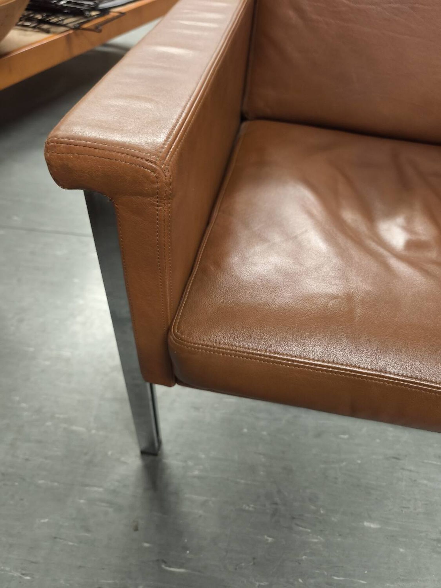 Leather armchair, 1970s, manufacturer Sitag, cognac brown leather.