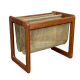 60's 70's newspaper holder magazine rack by Aksel Kjersgaard in teak and suede