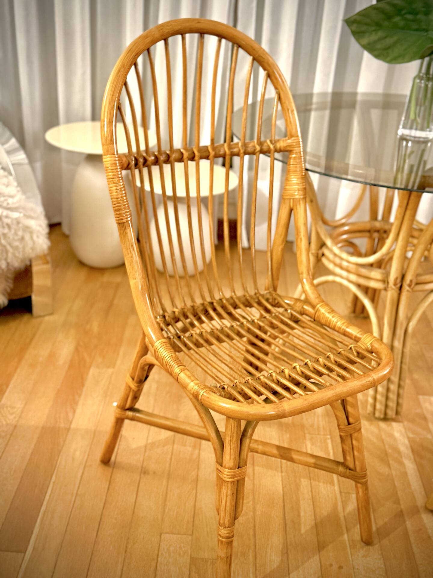 Smoked glass rattan table + chairs