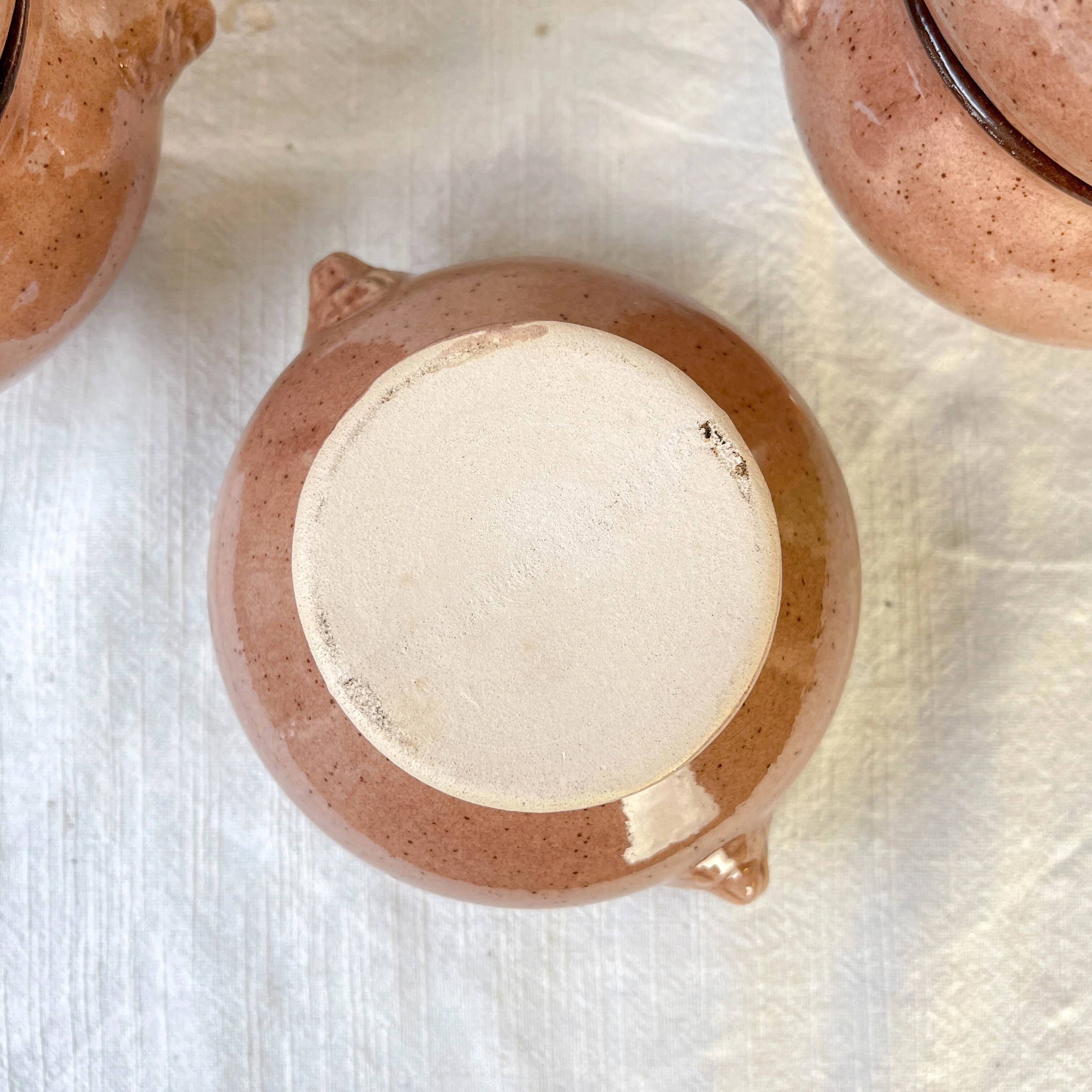 6 vintage lion head onion soup bowls – speckled beige stoneware