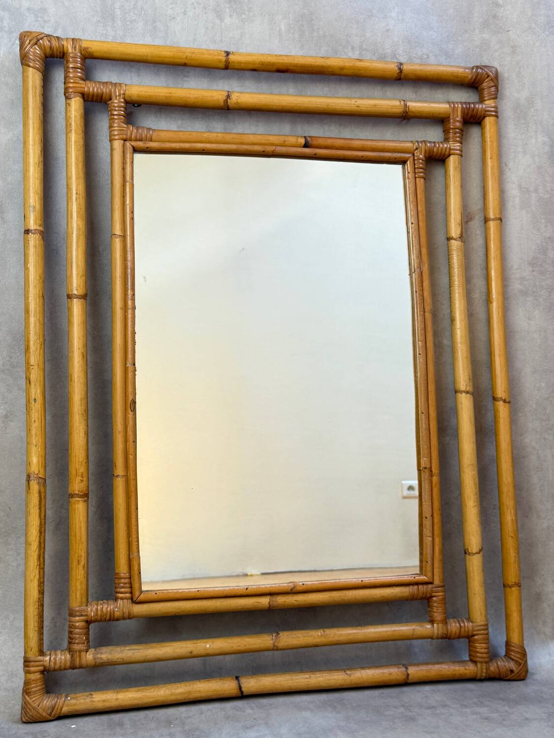 1960s rattan mirror France