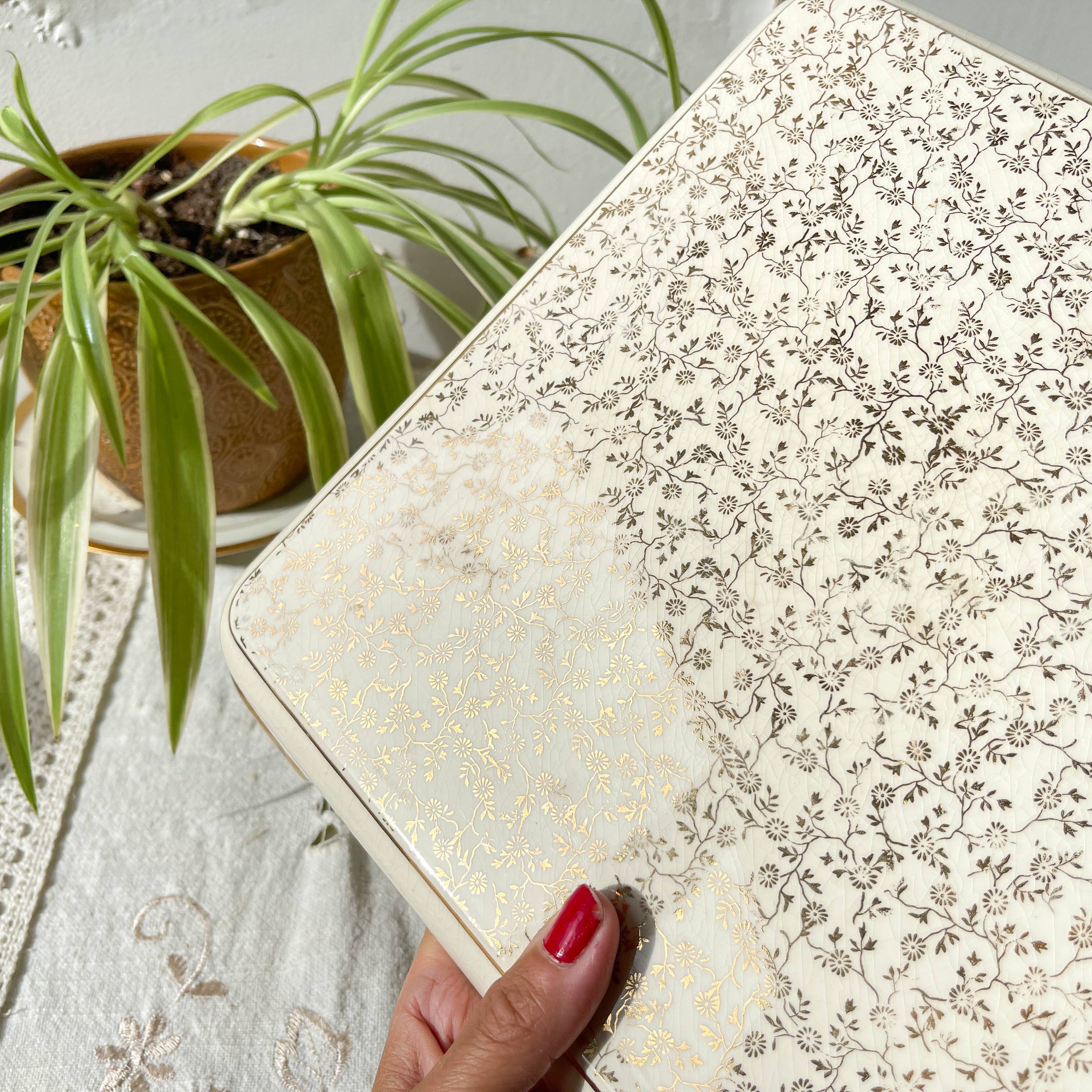 Vintage trivet in golden white floral earthenware Villeroy&boch