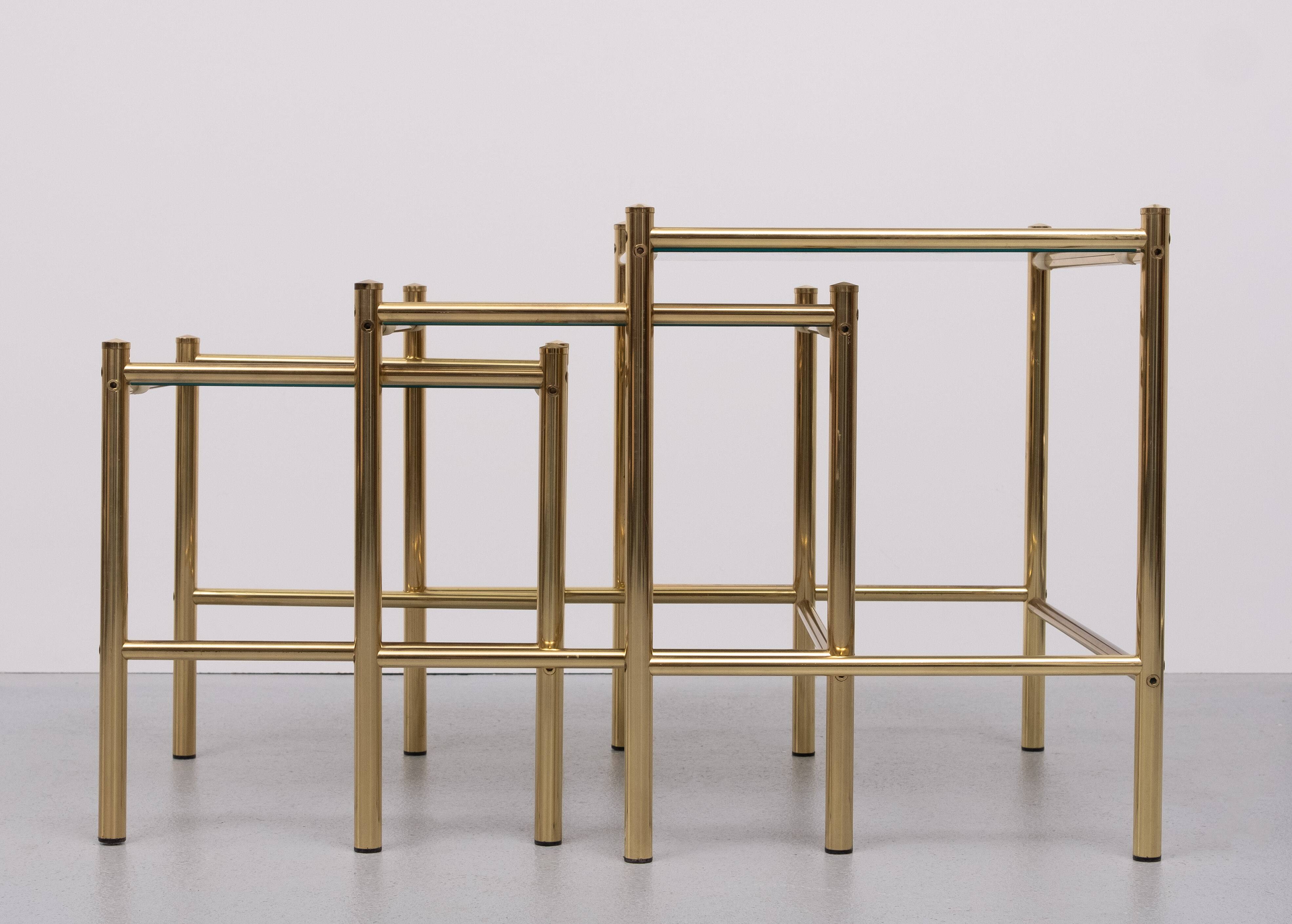Brass nesting tables Hollywood Regency 1970s France