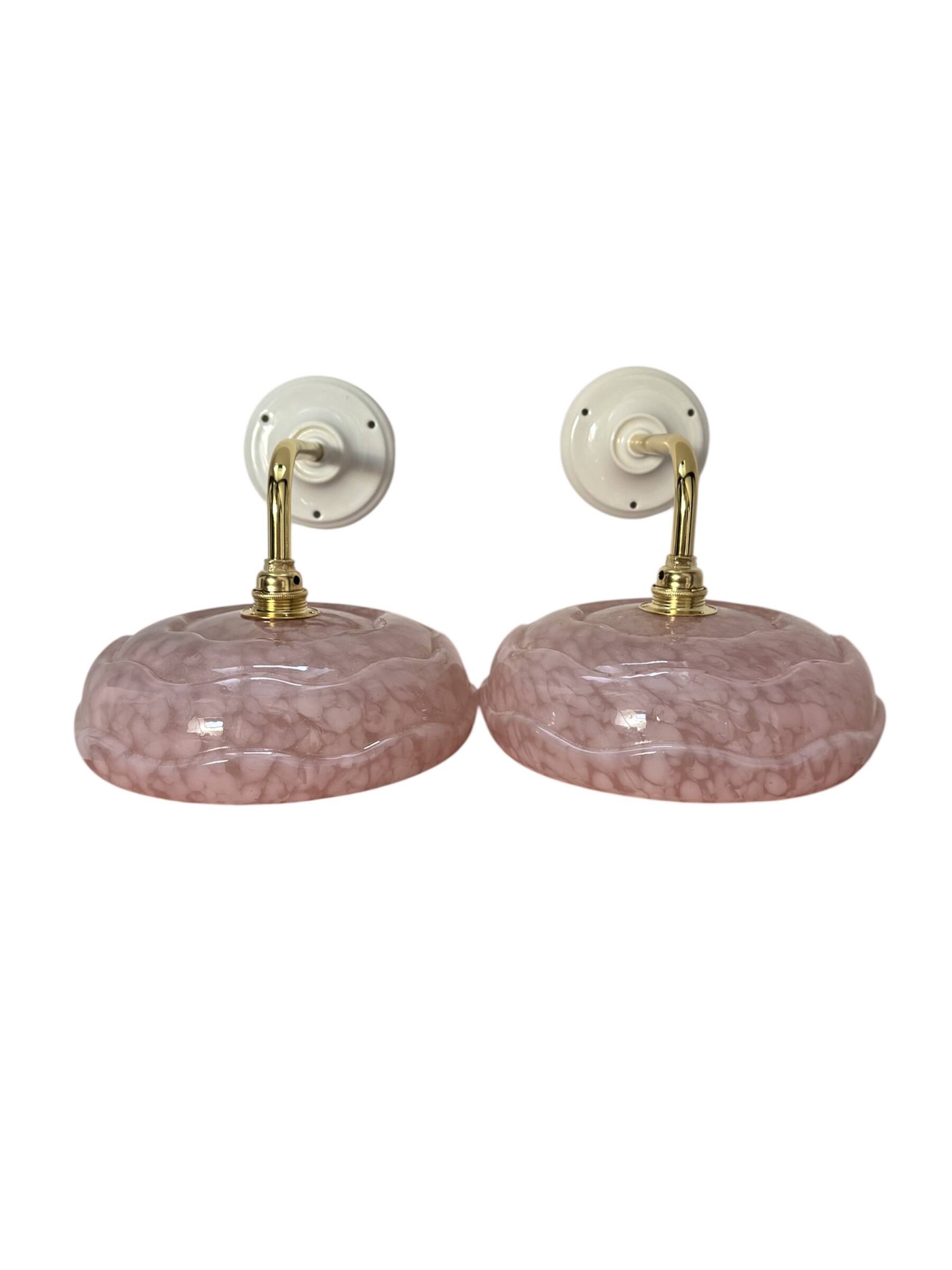 Pair of Art Deco speckled glass sconces