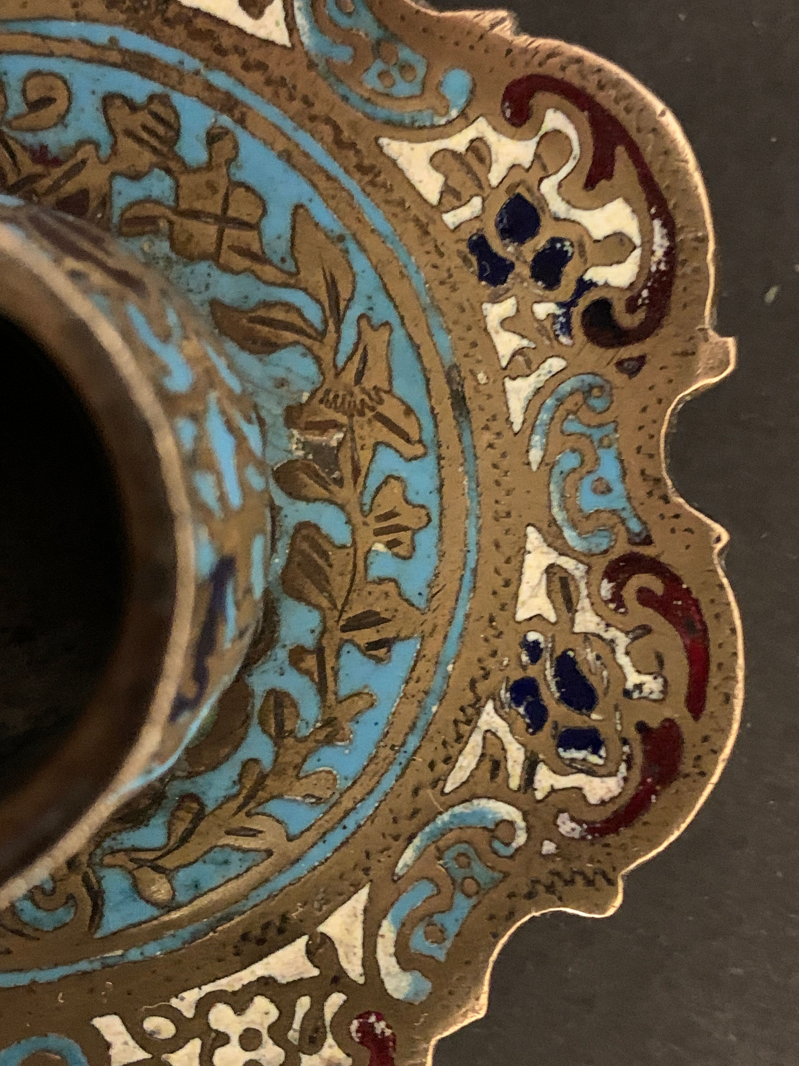 Bronze candlestick and napoleon III partitioned enamels