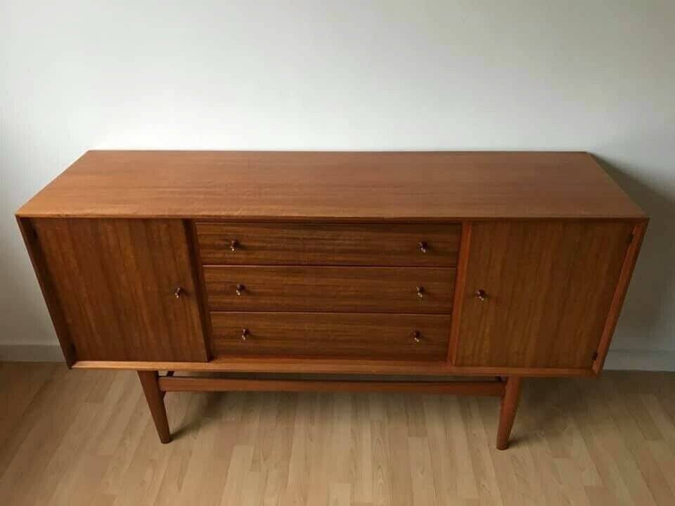 Mid-Century teak enfilade in brown by Russell of Broadway, 1950s, sleek design.
