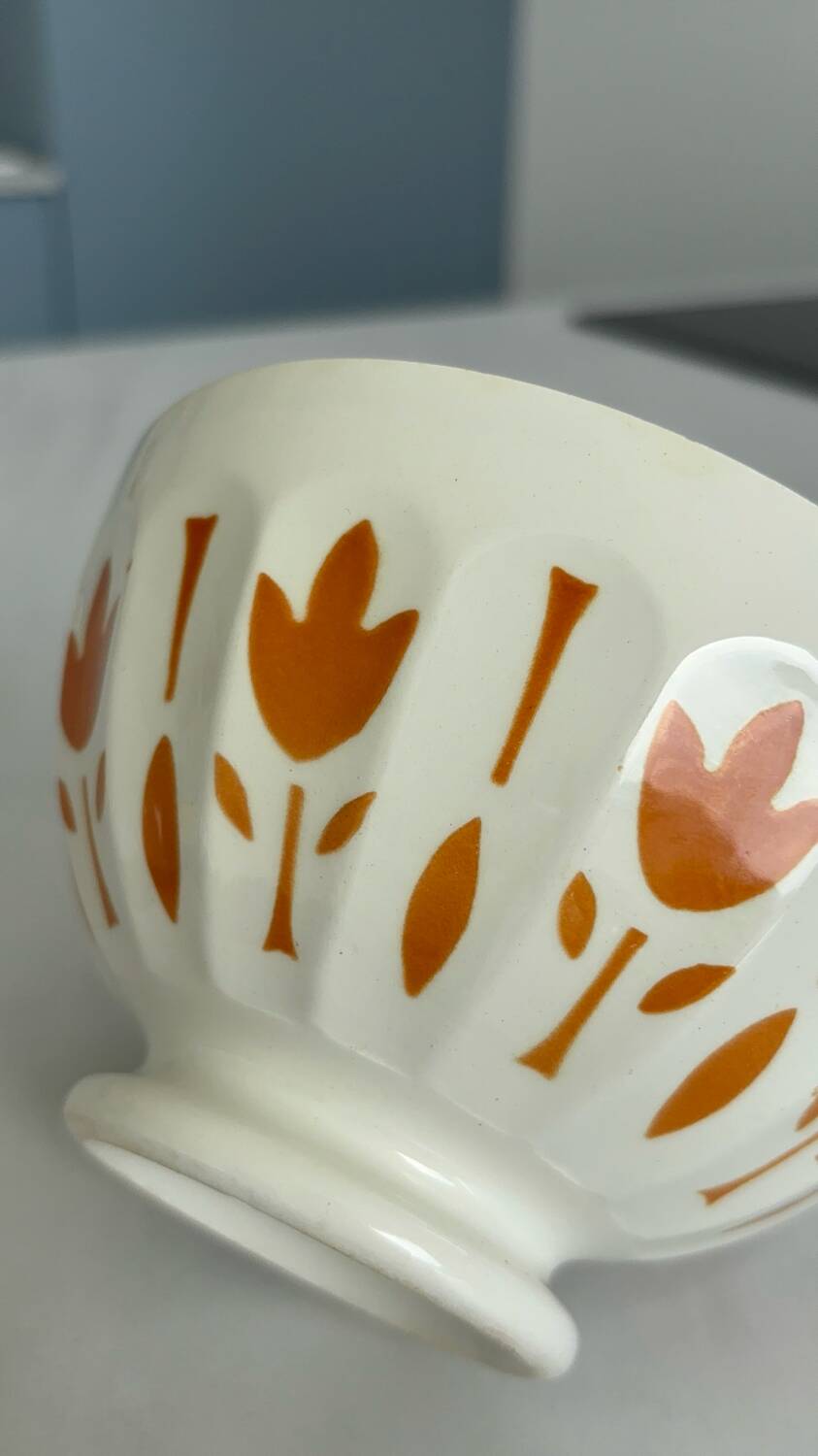 Antique bowl Sarreguemines France | Vintage yellow flower earthenware bowl | Va