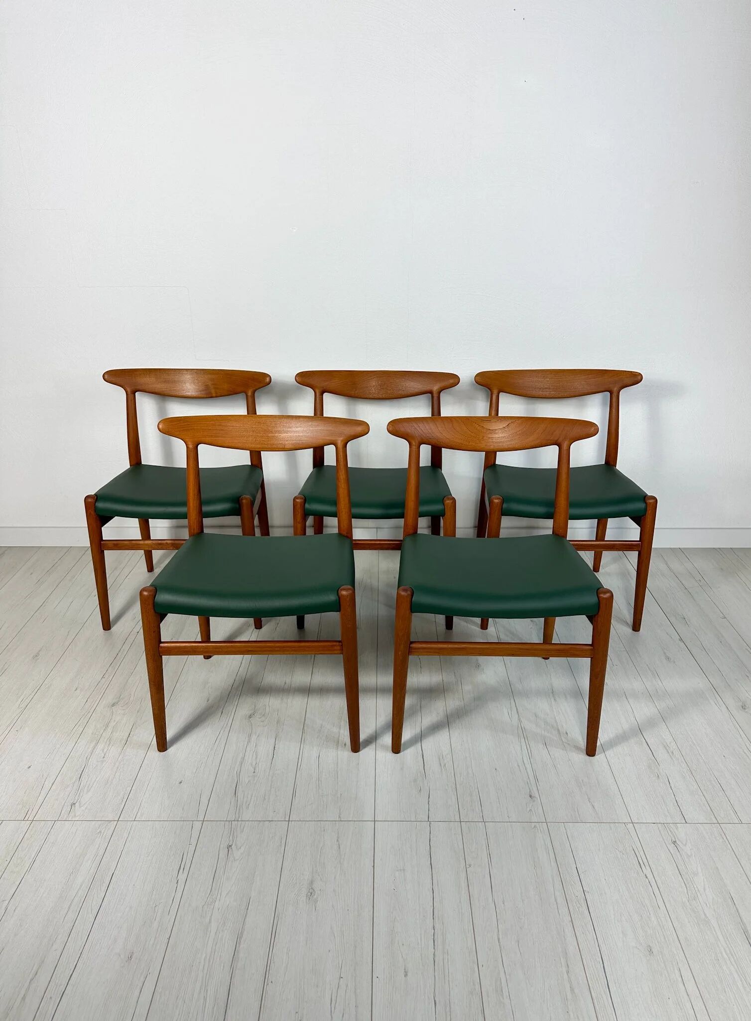 1950s set of 5 vintage Danish teak dining chairs W2 by Hans J. Wegner for CM Madsen